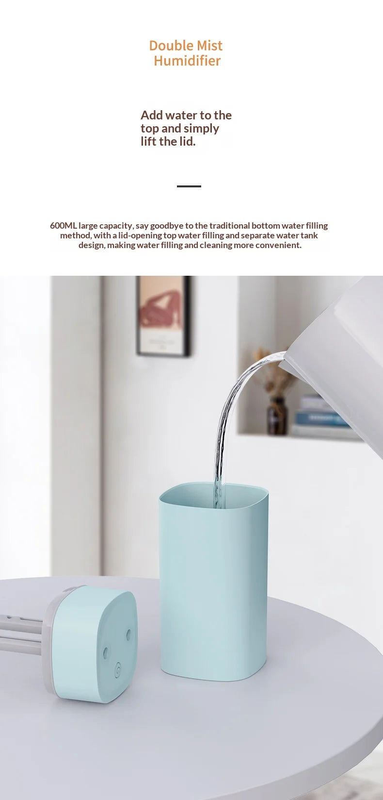 Mini Humidificateur Double Pulvérisation USB — Aromathérapie, Silencieux & Ultra-Compact