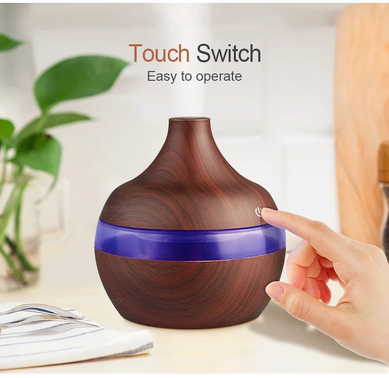 Humidificateur Ultrasonique 300ml Design Bois — LED 7 Couleurs, Commande Tactile & USB 5V