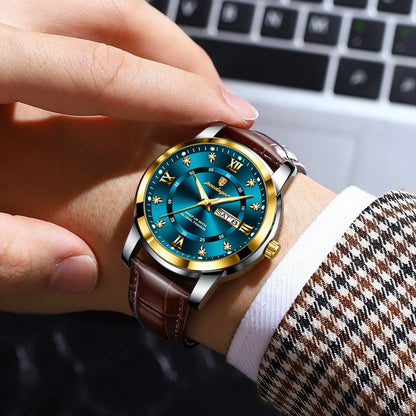 Montre Homme POEDAGAR 936L — Quartz, Bracelet Cuir, Lumineux, Date & Semaine