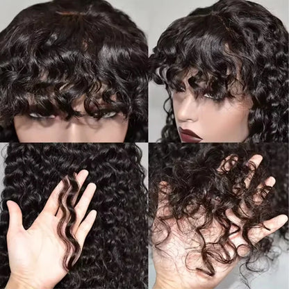 Perruque Cheveux Humains Remy Brésiliens SHIREEN — Vague d'Eau avec Frange, Sans Colle, Machine Made, 8-30 Pouces, Densité 230/250 | TechNova X