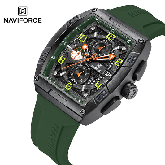 Montre Quartz Sport Homme NAVIFORCE NF8052 — Grand Cadran 44 mm, Chronographe, Aiguilles Lumineuses, Bracelet Silicone, 13 Coloris | TechNova X