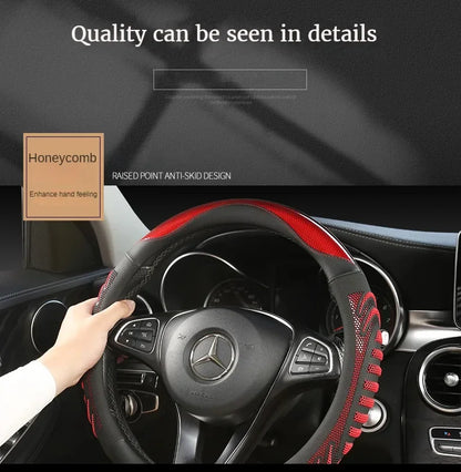 Housse de volant de voiture en nid d'abeille tridimensionnel, housse en cuir Durable avec doublure antidérapante universelle 14.5-15 pouces