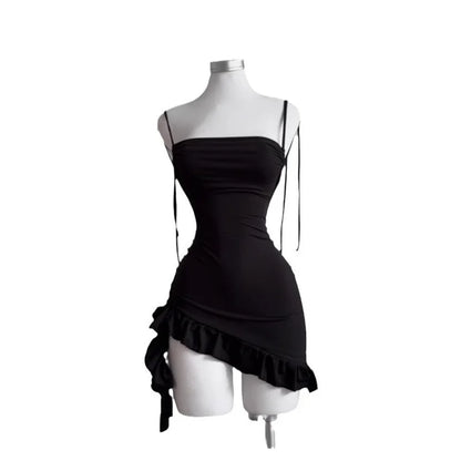 Mini Robe Noire Sexy — Dos Nu, Sans Bretelles, Lacets, Ligne A, Club & Soirée | TechNova X
