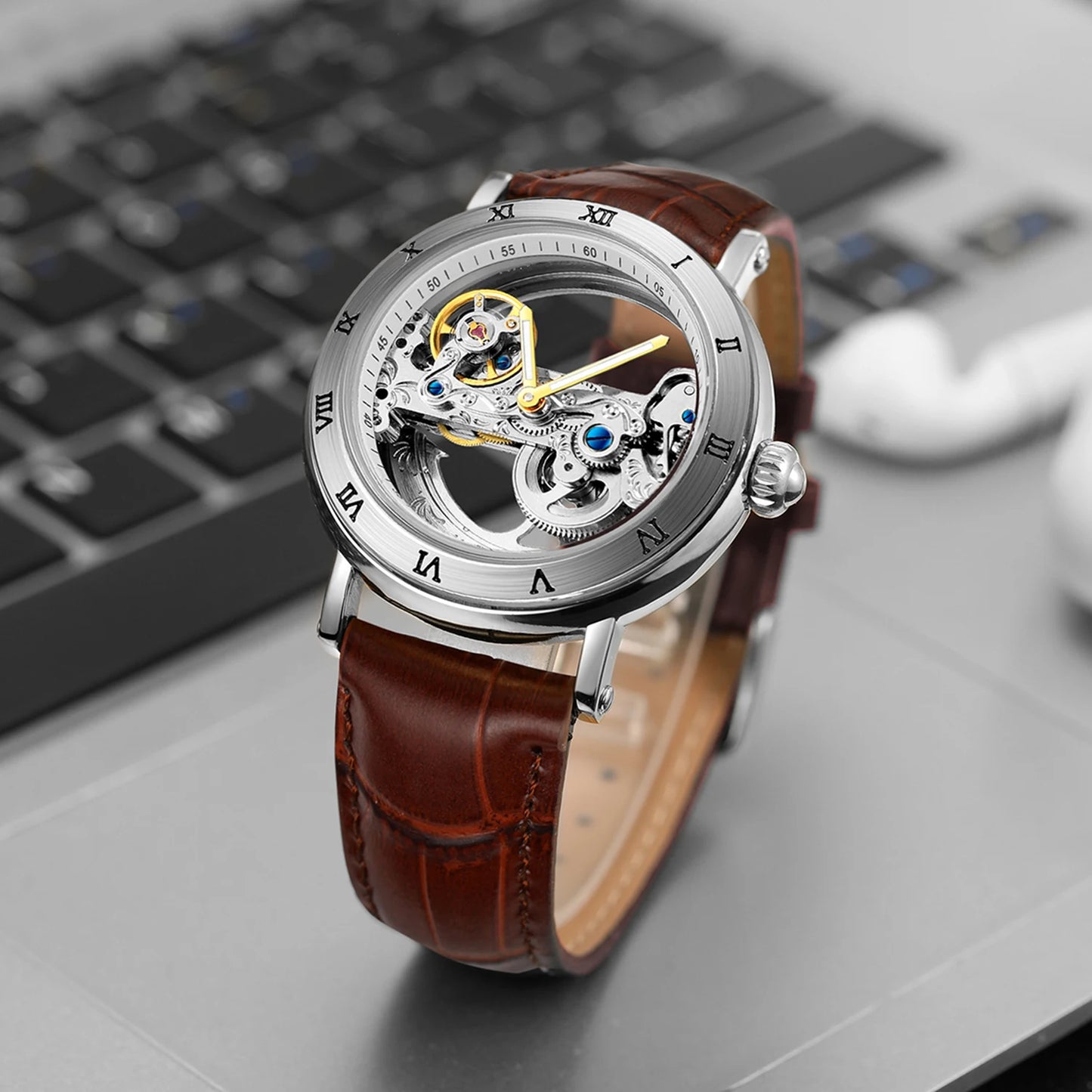 Montre Mécanique Automatique Squelette FORSINING FS134 — Aiguilles Lumineuses, Bracelet Cuir ou Acier