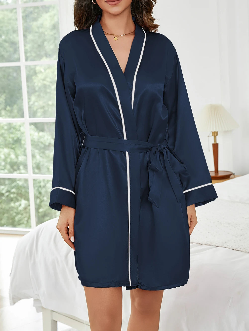 Robe de Nuit Courte Couleur Unie Femme — Peignoir Décontracté Été