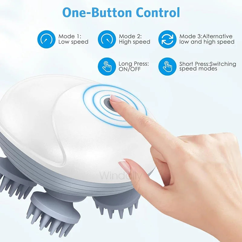 Masseur Électrique Cuir Chevelu Windaily — 4 Têtes, 3 Modes, IPX6 & Rechargeable