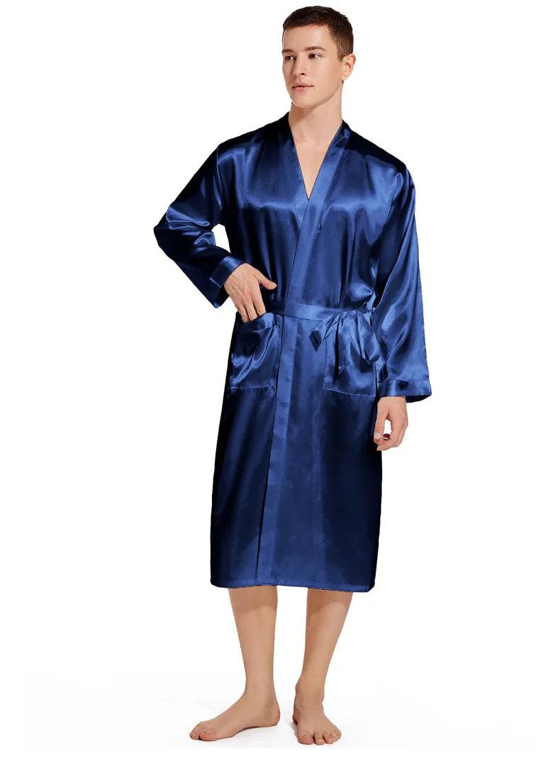 Kimono Peignoir Satin Homme — Robe de Chambre Ample Col en V