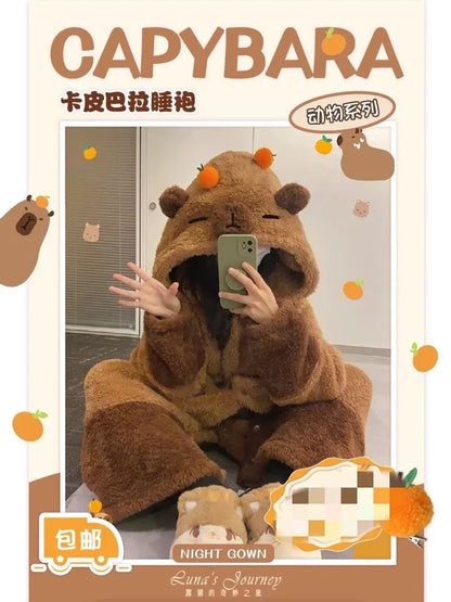 Adulte Capybara Robes Onesies Pyjamas Dessin Animé Pyjama Animal Kigurumi Pantoufle Halloween Cosplay Costumes Chaud Vêtements De Nuit Combinaison