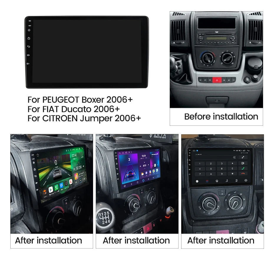 Autoradio Android avec Écran Tactile, Navigation GPS, Carplay, Lecteur de Limitation, pour Voiture Fiat Ducato, KIT Boxer, Crystal en Jumper 2 (2006 2007 2008 2009 2010 2011 2012 2013 2014 2015 2016 2017 2018 2021)