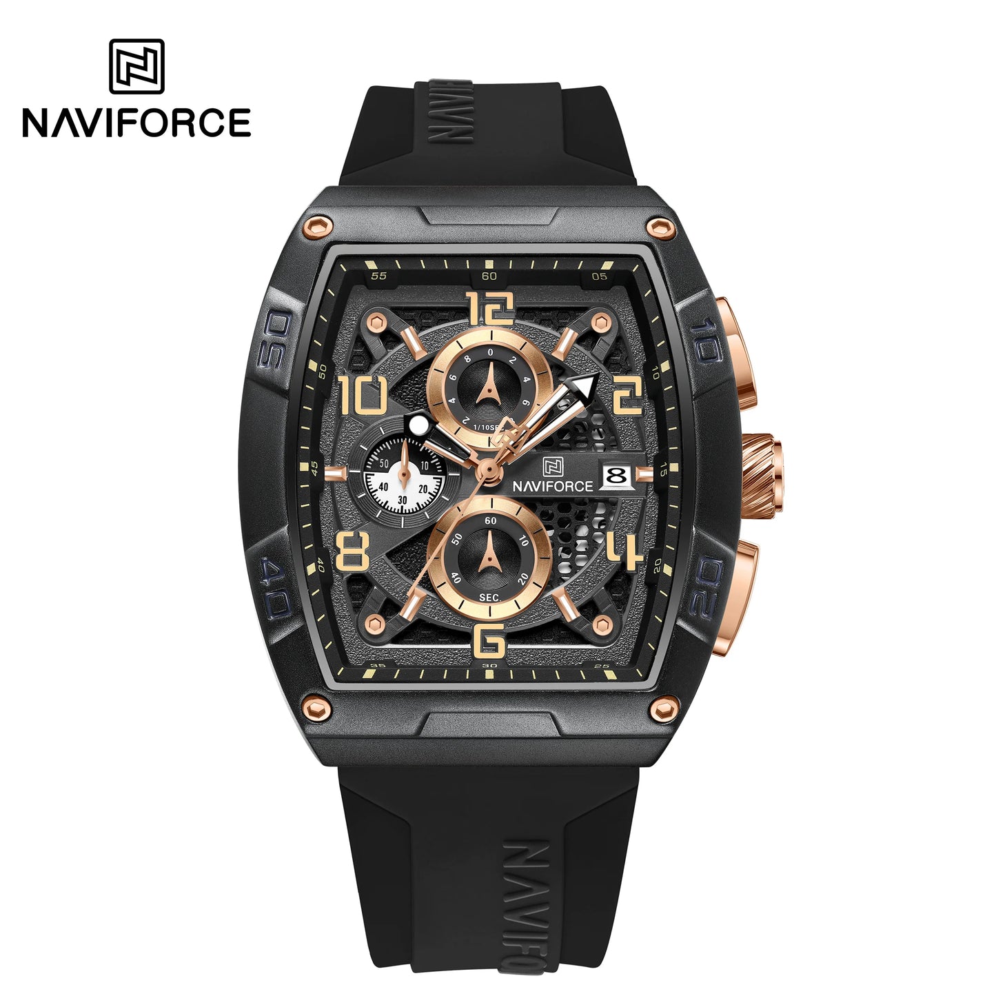 Montre Quartz Sport Homme NAVIFORCE NF8052 — Grand Cadran 44 mm, Chronographe, Aiguilles Lumineuses, Bracelet Silicone, 13 Coloris | TechNova X