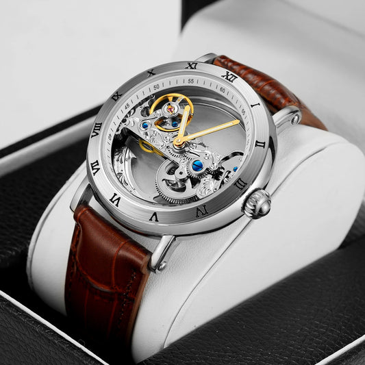 Montre Mécanique Automatique Squelette FORSINING FS134 — Aiguilles Lumineuses, Bracelet Cuir ou Acier