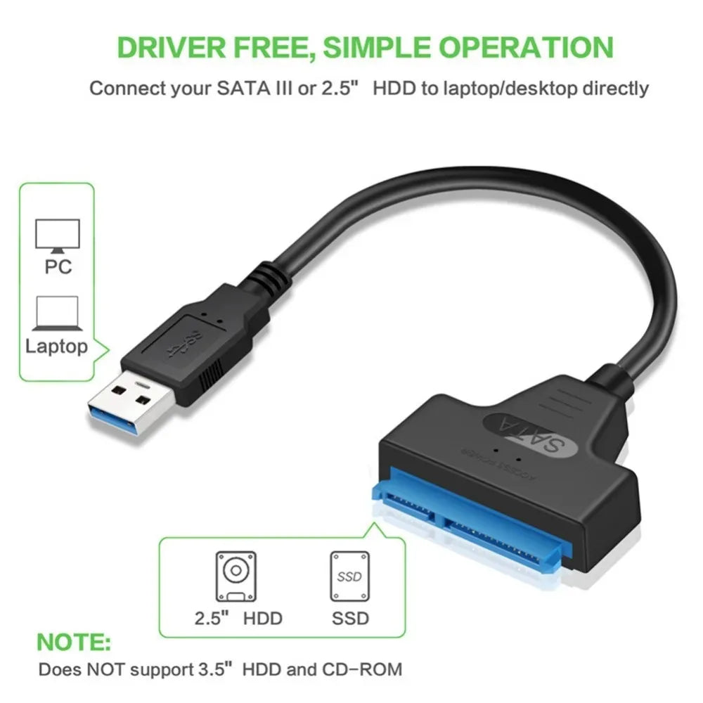 Adaptateur USB vers SATA, câble convertisseur USB 3.0 2.0 vers SATA pour disque dur SSD HDD 2.5 pouces, accessoires d'adaptateur externe