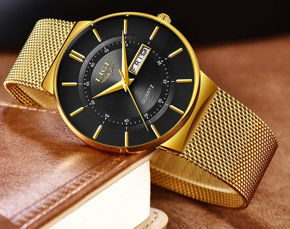 Montre Homme LIGE 9949 — Quartz Ultra-Fine, Bracelet Acier Inox, Date & Semaine, 3 ATM