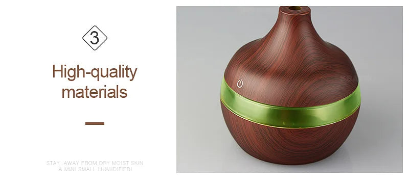 Humidificateur Ultrasonique 300ml Design Bois — LED 7 Couleurs, Commande Tactile & USB 5V