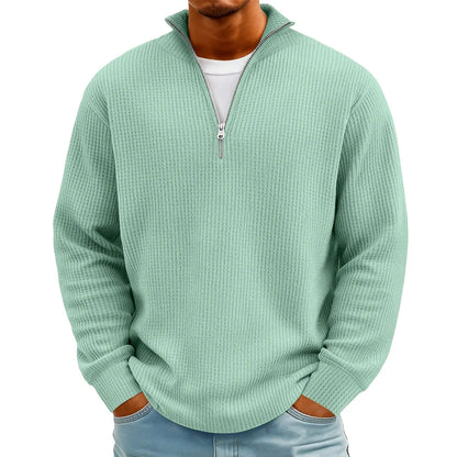 Sweat Col Polo Homme — Manches Longues, Fermeture Éclair, Coupe Ample | Automne-Hiver
