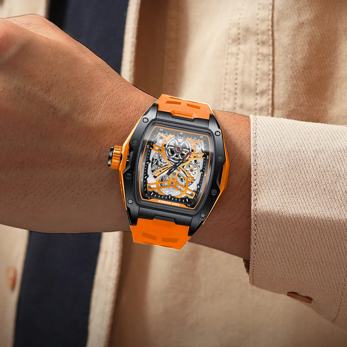 Montre Mécanique Automatique Homme LIGE — Squelette Tourbillon, Boîtier Carré, Étanche 3 ATM, 4 Coloris | TechNova X