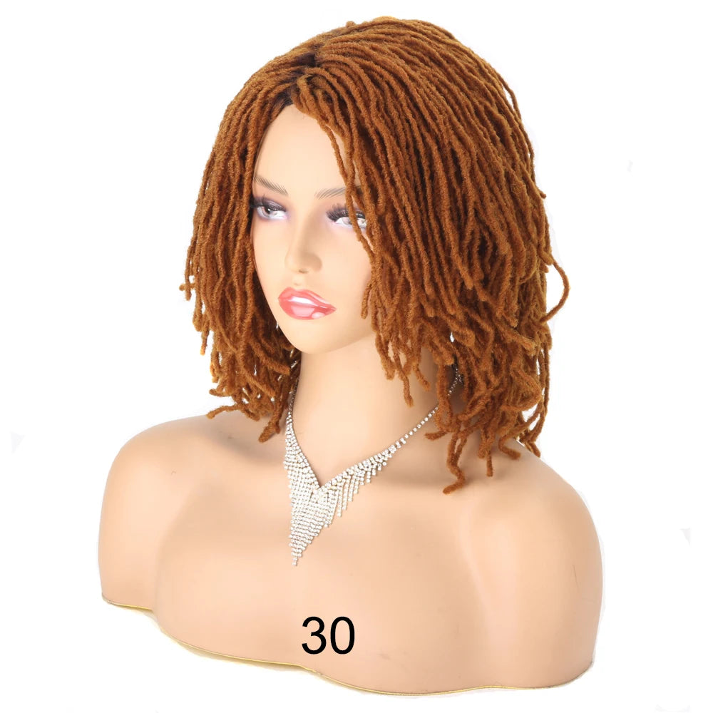 Perruque Synthétique Tressée pour Femme, Cheveux Courts, Bob, Noir, Blond, Rouge, Dreadlock, Déesse, Faux auxLocs, Bouclée, Twist, 10 Pouces
