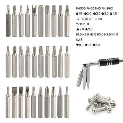 Kit Tournevis Précision 32-en-1 Galacok — 30 Embouts Magnétiques, Acier Chrome-Vanadium, Étui Compact