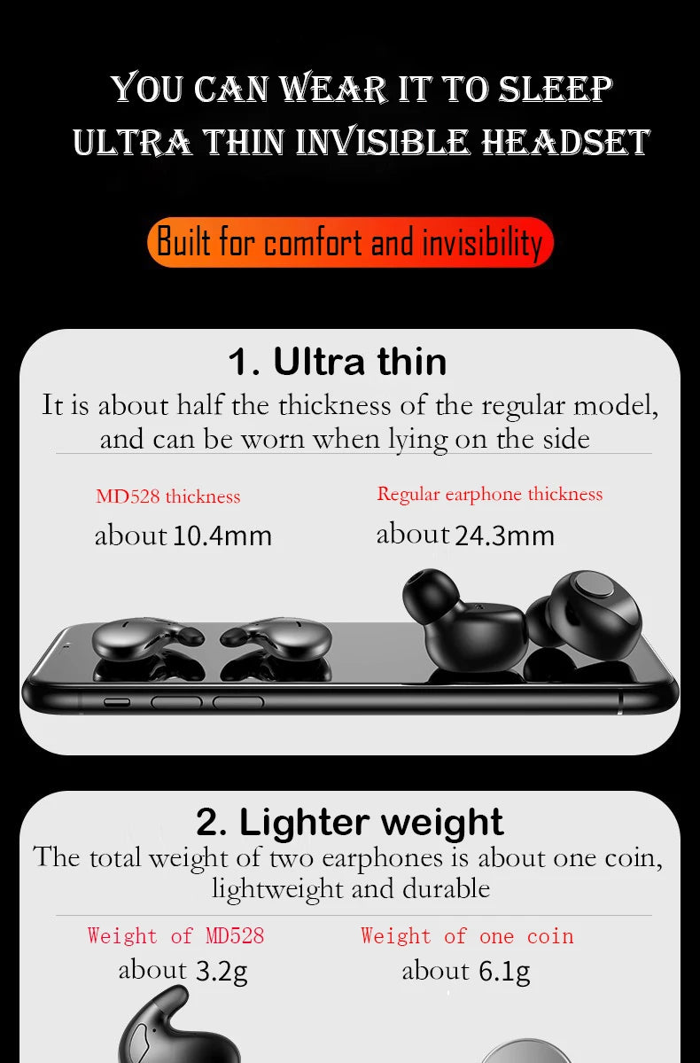 Ultra-Thin Bluetooth 5.3 Sleep Headphones — Invisible, IPX7 Waterproof | TechNova X