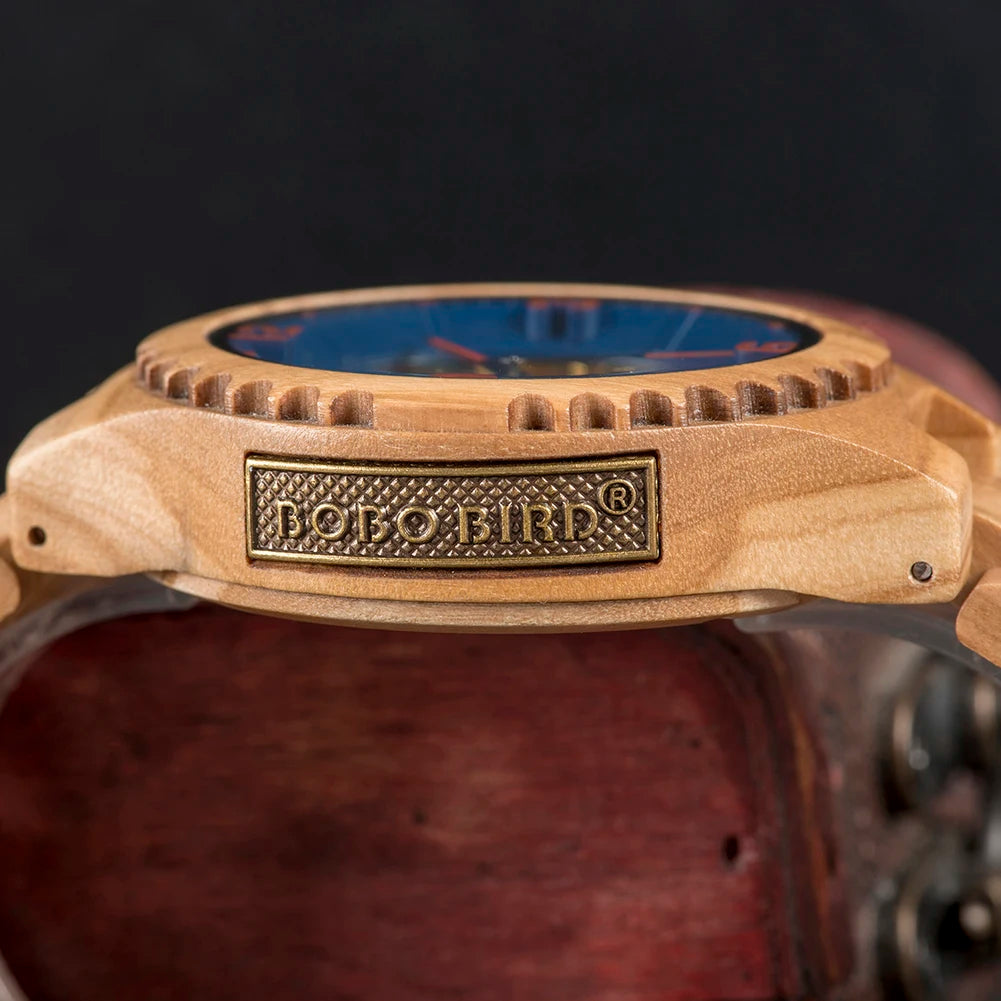 Montre Mécanique en Bois Homme BOBO BIRD — Squelette Lumineux, Étanche 3 ATM, Gravure Personnalisée, 6 Modèles | TechNova X