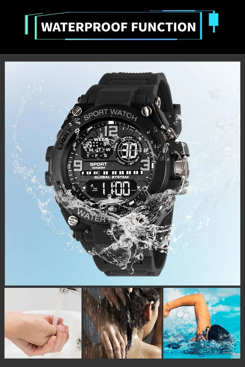 Montre Sport Digitale YIKAZE A69270 — Grand Cadran 56mm, LED, Chronomètre, Alarme, 3 ATM