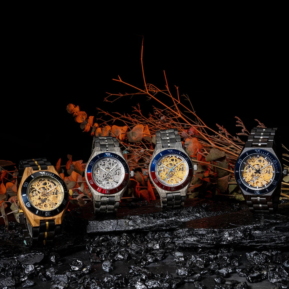 Montre Mécanique en Bois Homme BOBO BIRD — Squelette Lumineux, Étanche 3 ATM, Gravure Personnalisée, 6 Modèles | TechNova X