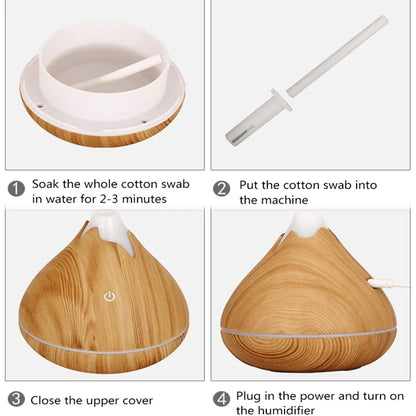Humidificateur Diffuseur Arômes Design Bois — Ultrasonique, LED 7 Couleurs & USB 5V (200ml/350ml)