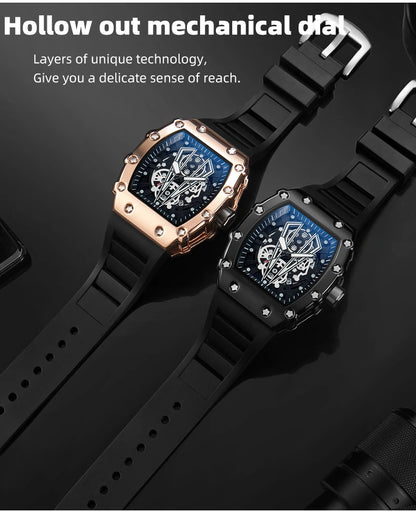 Montre Homme Quartz WLISTH — Cadran Squelette, Bracelet Silicone, 3 ATM, Style Sport Luxe