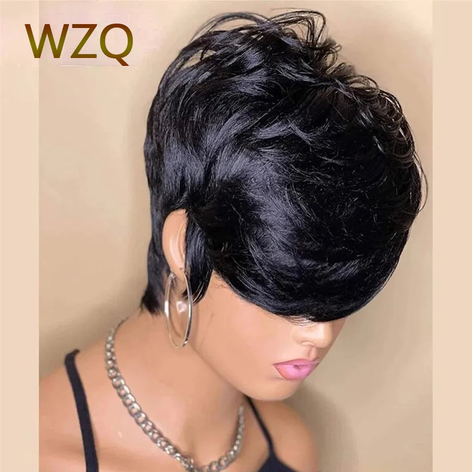Perruques de cheveux humains droites coupe lutin pour femmes perruque Bob courte couleur naturelle accessoires de cheveux humains perruque sans colle prêt à porter vente